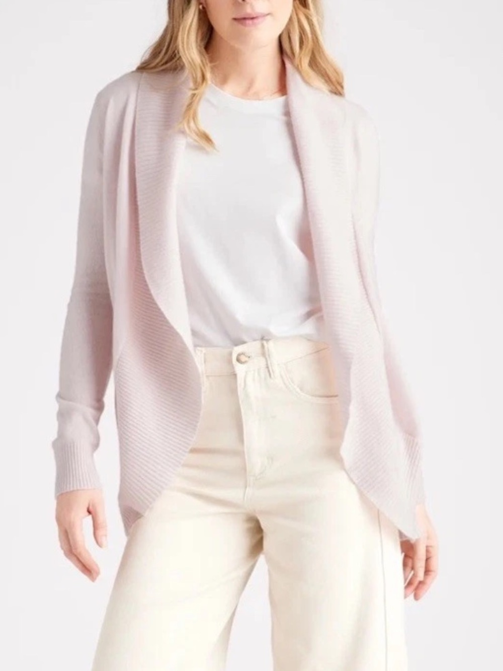 Quince Pink Cashmere Shawl Collar Cardigan Sweater Open Front Size Small Pockets